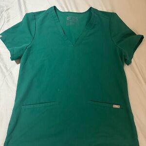 Figs Women's Teal V-Neck Short Sleeve Top
